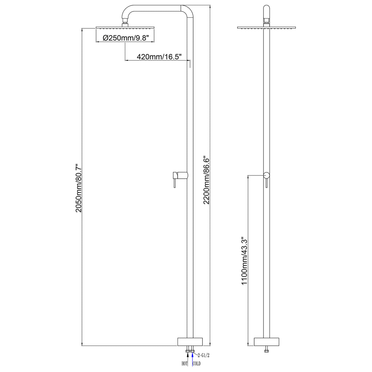 316 Stainless Steel Outdoor Shower Single-Function Durable Pool and Garden Shower