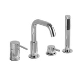 4-Hole Roman Tub Filler with Hand Shower Deck-Mounted Bathtub Faucet