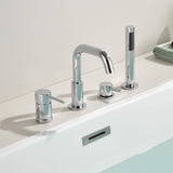 4-Hole Roman Tub Filler with Hand Shower Deck-Mounted Bathtub Faucet