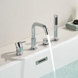 4-Hole Roman Tub Filler with Hand Shower Deck-Mounted Bathtub Faucet