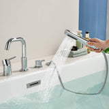 4-Hole Roman Tub Filler with Hand Shower Deck-Mounted Bathtub Faucet