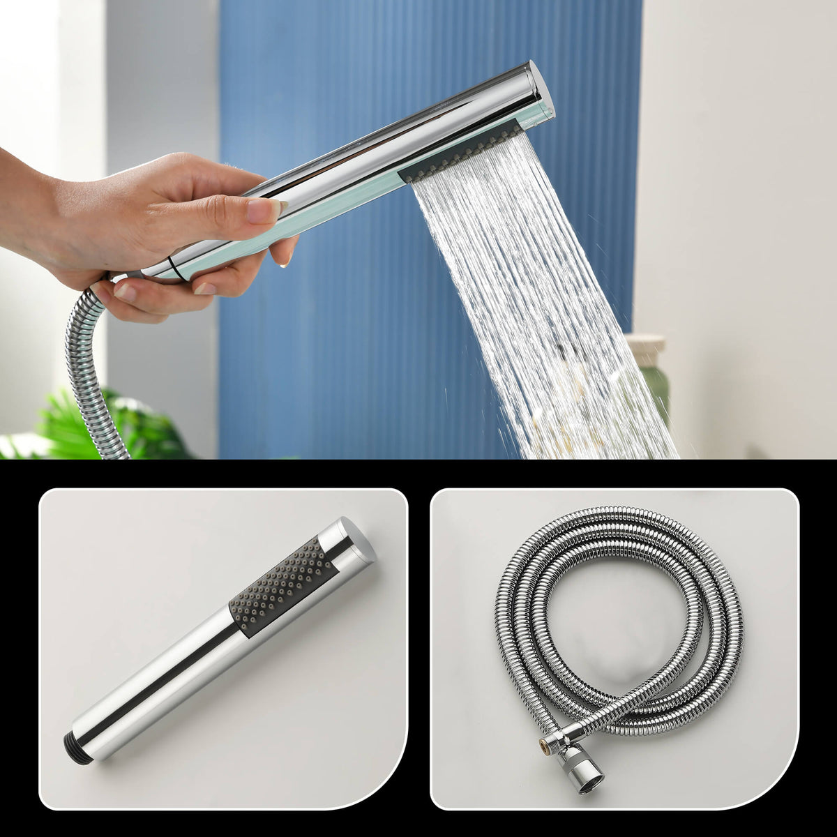 4-Hole Roman Tub Filler with Hand Shower Deck-Mounted Bathtub Faucet