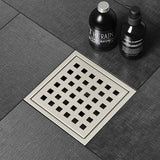 6-Inch Square Shower Drain with Removable Cover Grid Grate 304 Stainless Steel Brushed Nickel JK0306