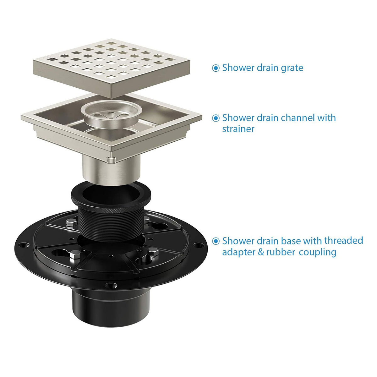 6-Inch Shower Drain with Removable Grid and Flange
