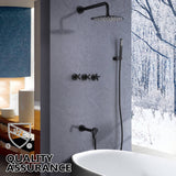 Wall-Mounted Tub Shower Kit with Spout and Triple Handle Controls