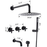 Wall-Mounted Tub Shower Kit with Spout and Triple Handle Controls