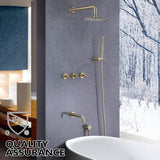 Wall Mount Rainfall Bathtub Shower System with Tub Spout Brushed Gold JK0299