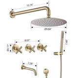 Wall Mount Rainfall Bathtub Shower System with Tub Spout Brushed Gold JK0299