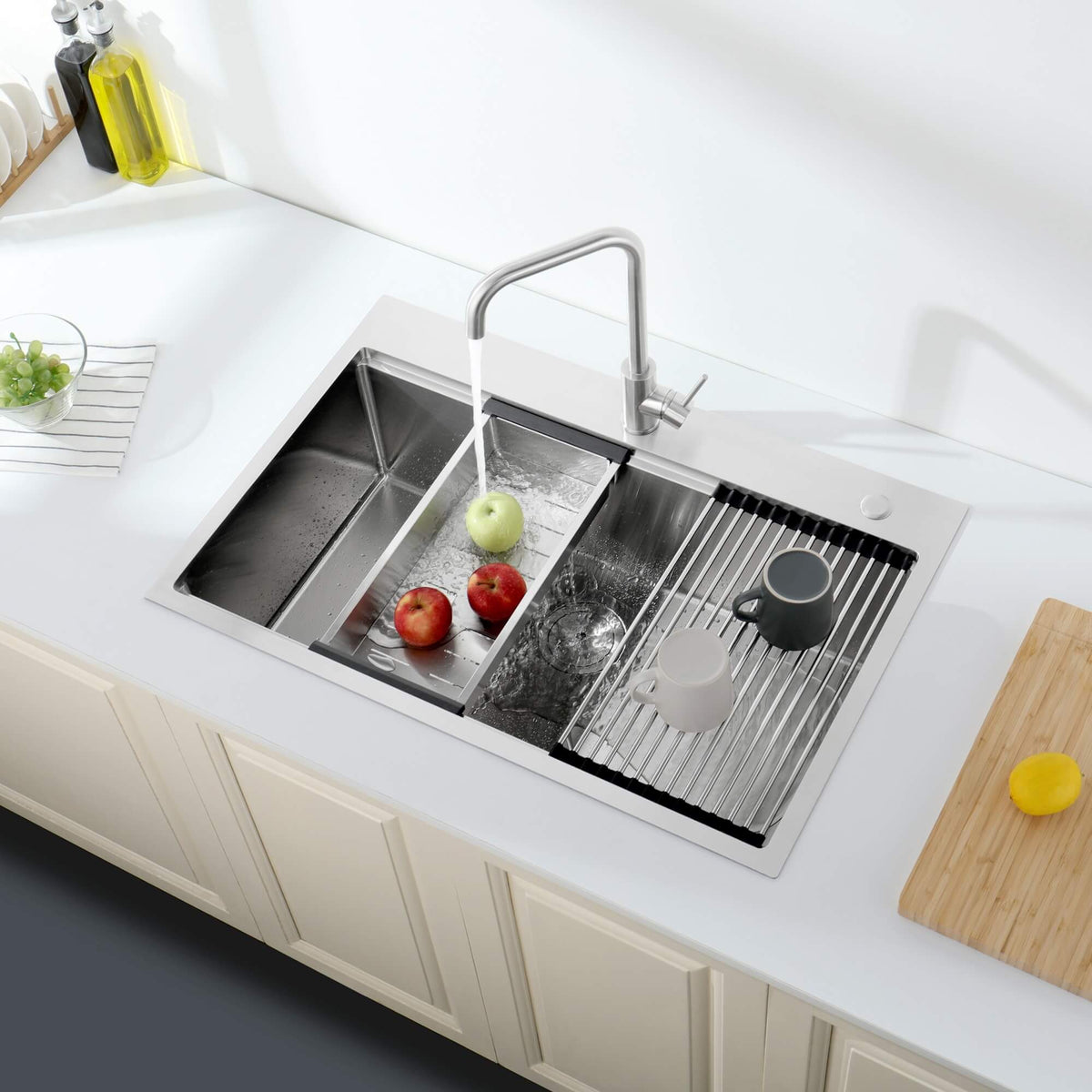 33-Inch Drop In Stainless Steel Kitchen Sink Single Bowl Workstation Sink