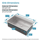 33-Inch Drop In Stainless Steel Kitchen Sink Single Bowl Workstation Sink