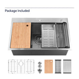 33-Inch Drop In Stainless Steel Kitchen Sink Single Bowl Workstation Sink