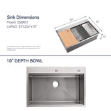 33-Inch Drop In Stainless Steel Kitchen Sink Single Bowl Workstation Sink