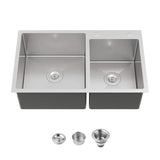 32-Inch Undermount Double Bowl Stainless Steel Kitchen Sink with Drain and Hook