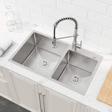 32-Inch Undermount Double Bowl Stainless Steel Kitchen Sink with Drain and Hook