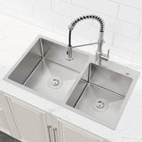 32-Inch Undermount Double Bowl Stainless Steel Kitchen Sink with Drain and Hook