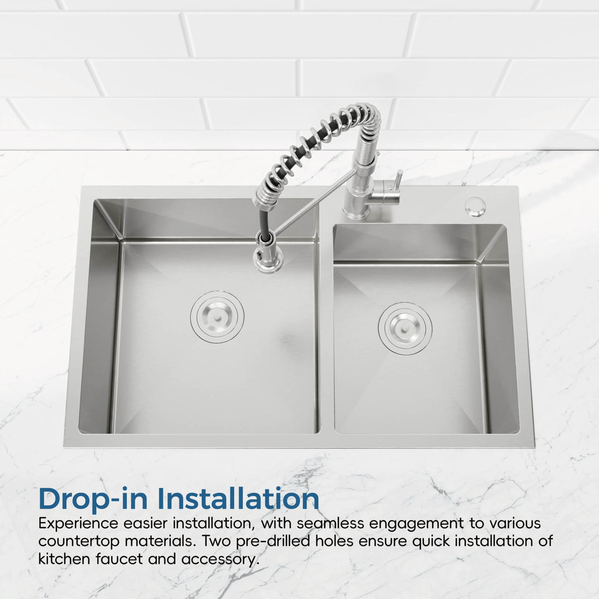 32-Inch Undermount Double Bowl Stainless Steel Kitchen Sink with Drain and Hook