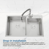 32-Inch Undermount Double Bowl Stainless Steel Kitchen Sink with Drain and Hook