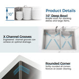 32-Inch Undermount Double Bowl Stainless Steel Kitchen Sink with Drain and Hook
