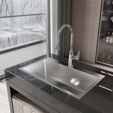 32" Brushed Finish Top-Mount Single Bowl Kitchen Sink