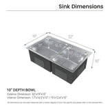 32" Top-Mount Kitchen Sink with Double Square Bowls