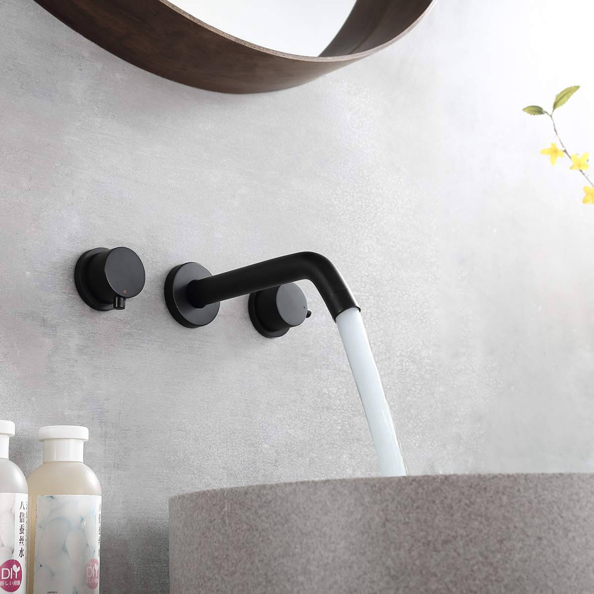 Minimalist Wall Faucet with Round Handles and Matte Finish
