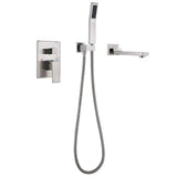 Wall-Mounted Bathtub Faucet with Hand Shower and Minimalist Control Panel
