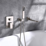 Wall-Mounted Bathtub Faucet with Hand Shower and Minimalist Control Panel