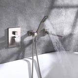 Wall-Mounted Bathtub Faucet with Hand Shower and Minimalist Control Panel