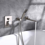 Wall-Mounted Bathtub Faucet with Hand Shower and Minimalist Control Panel