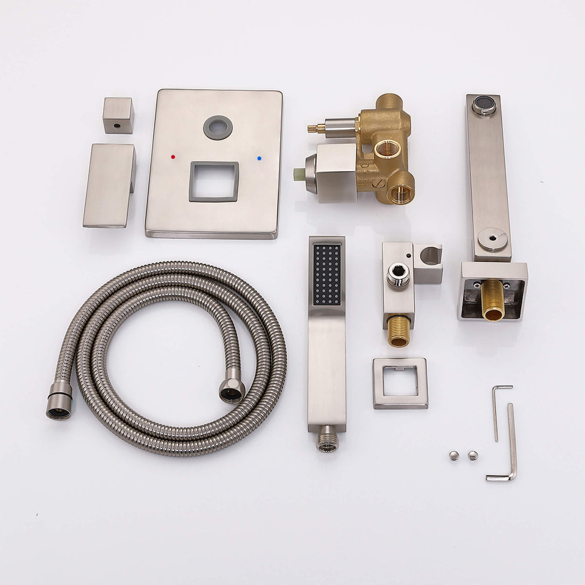 Wall-Mounted Bathtub Faucet with Hand Shower and Minimalist Control Panel
