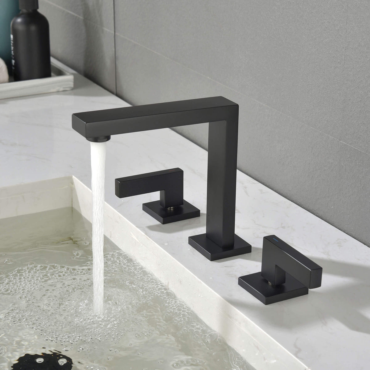 Matte Black 3-Hole Widespread Bathroom Faucet with Dual Handles