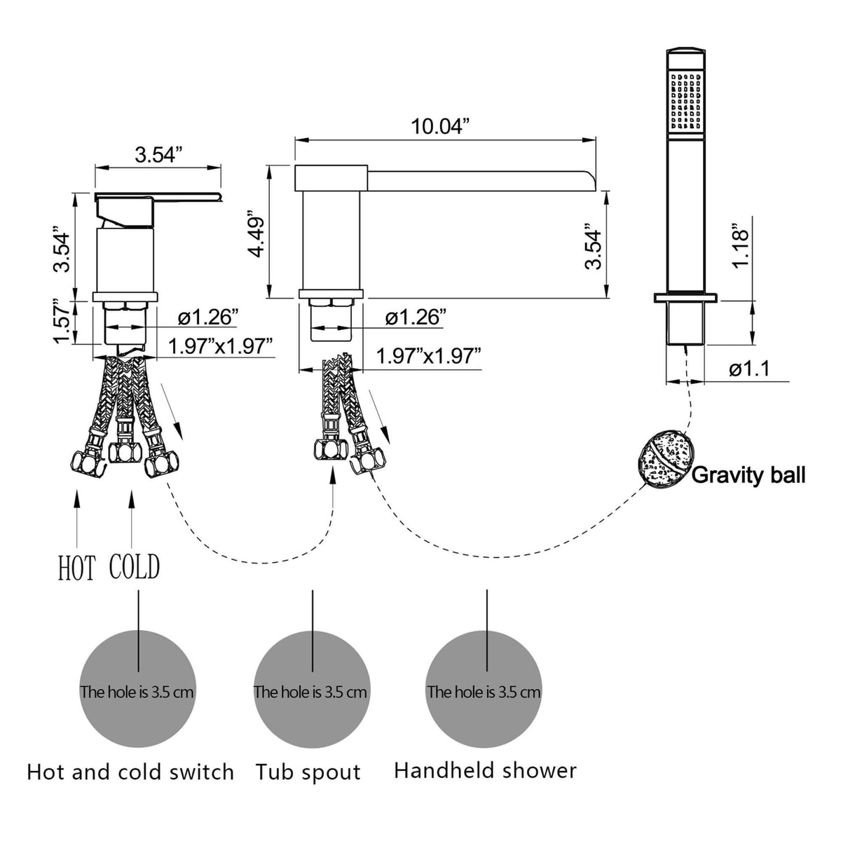 Deck-Mounted Bathtub Faucet with Handheld Shower and Certified Valve System