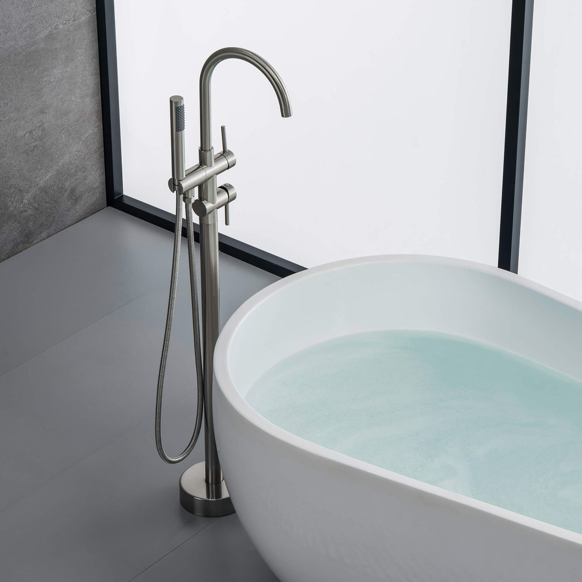 Freestanding Bathtub Faucet with Handheld Shower 304 Stainless Steel Tub Filler