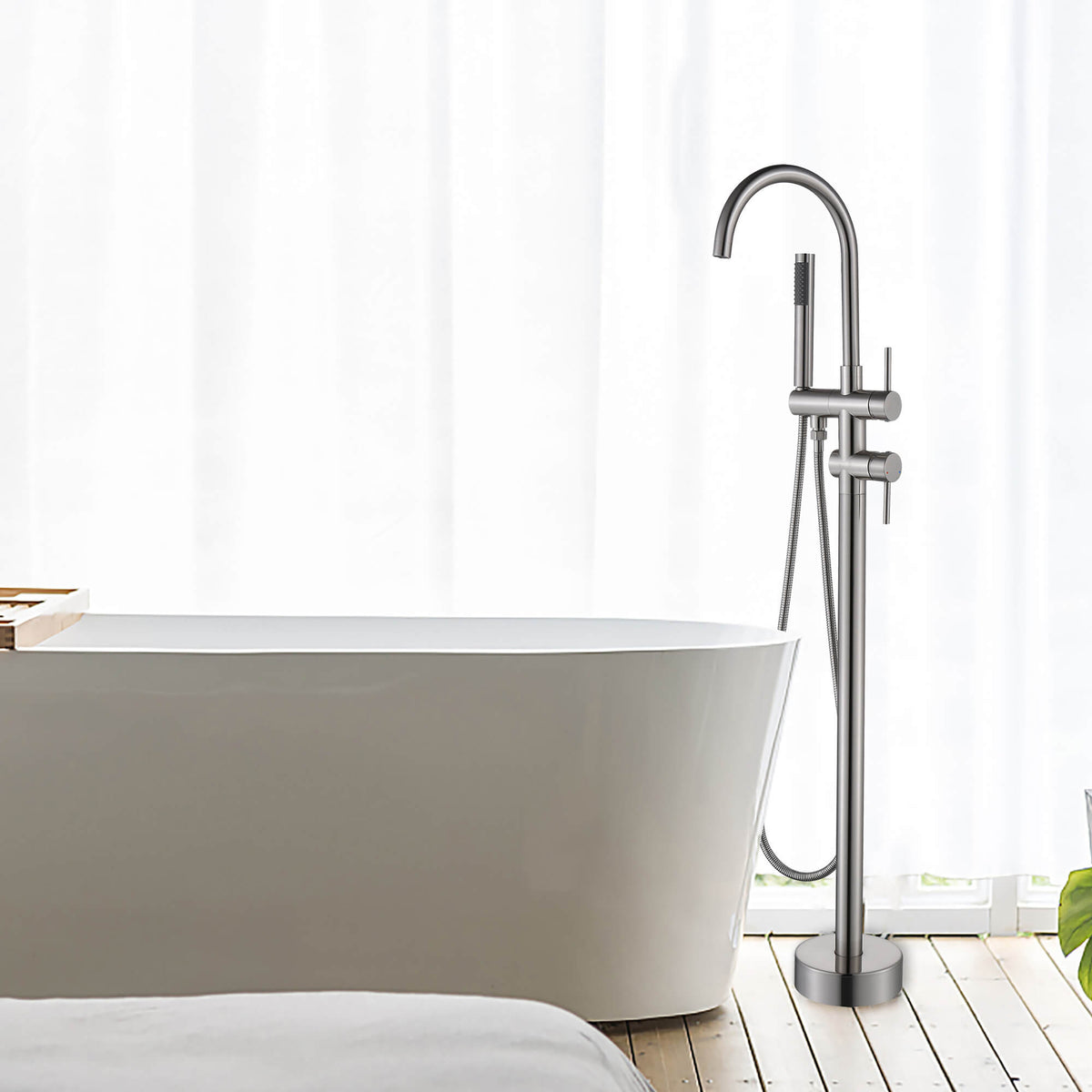 Freestanding Bathtub Faucet with Handheld Shower 304 Stainless Steel Tub Filler