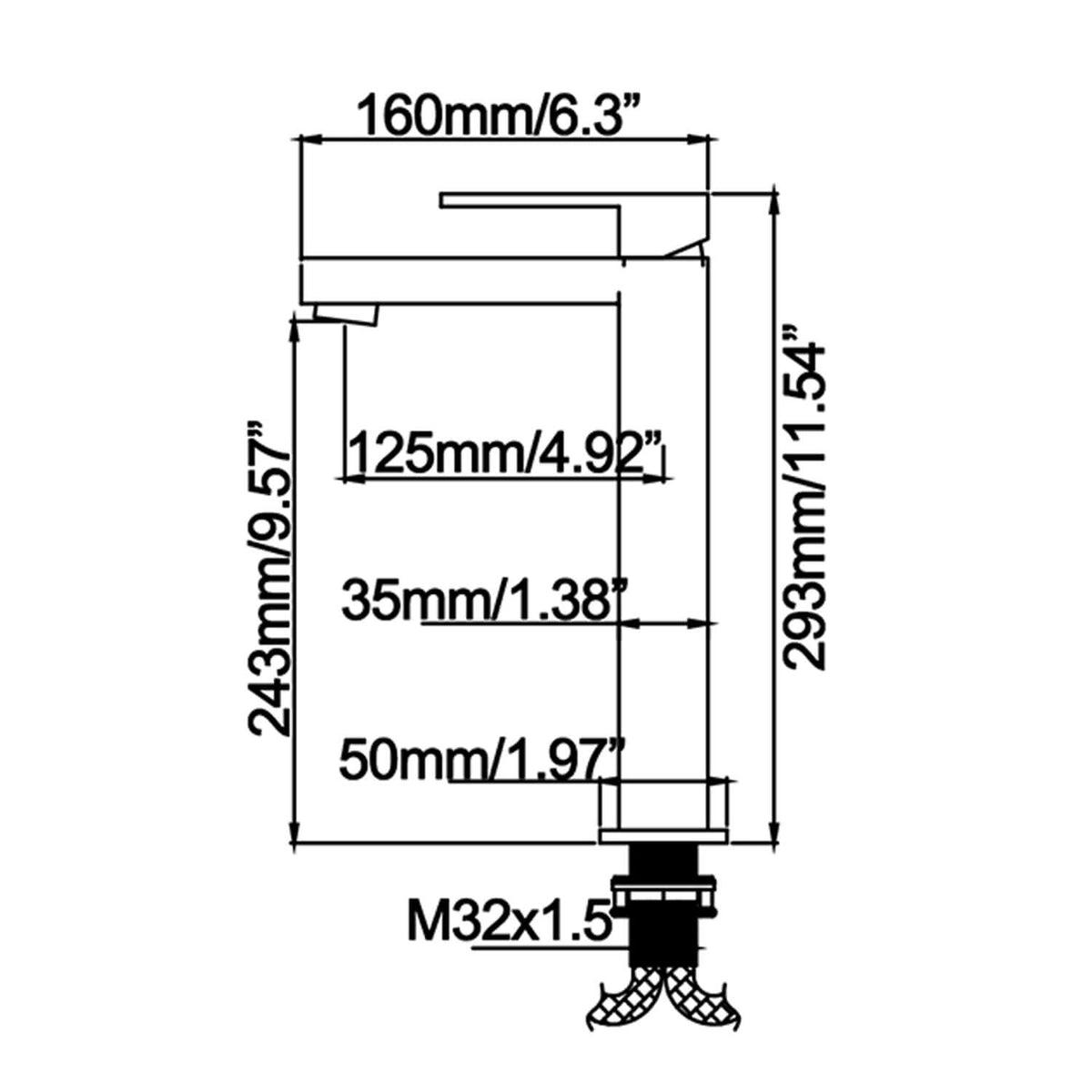 High-Rise Square Faucet for Vessel Sink Basins