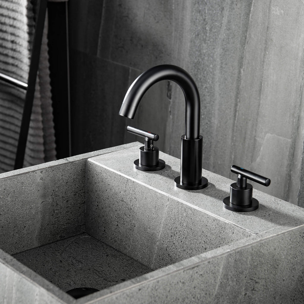 deck mounted matte black basin faucet on gary basin