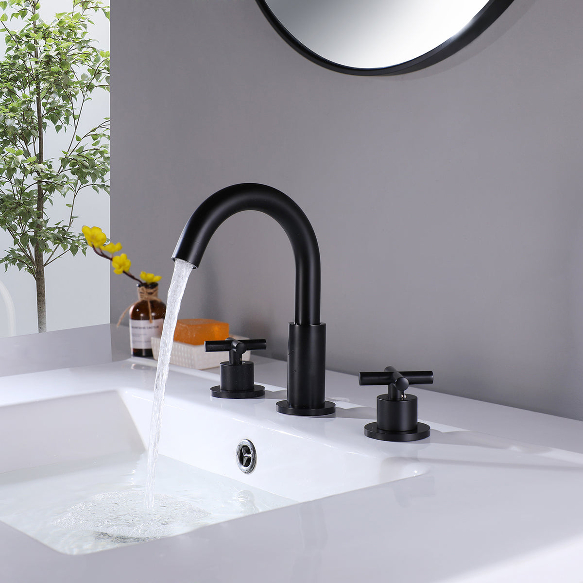 Widespread Bathroom Faucet with Cross Handles Solid Brass Dual Handle Sink Faucet