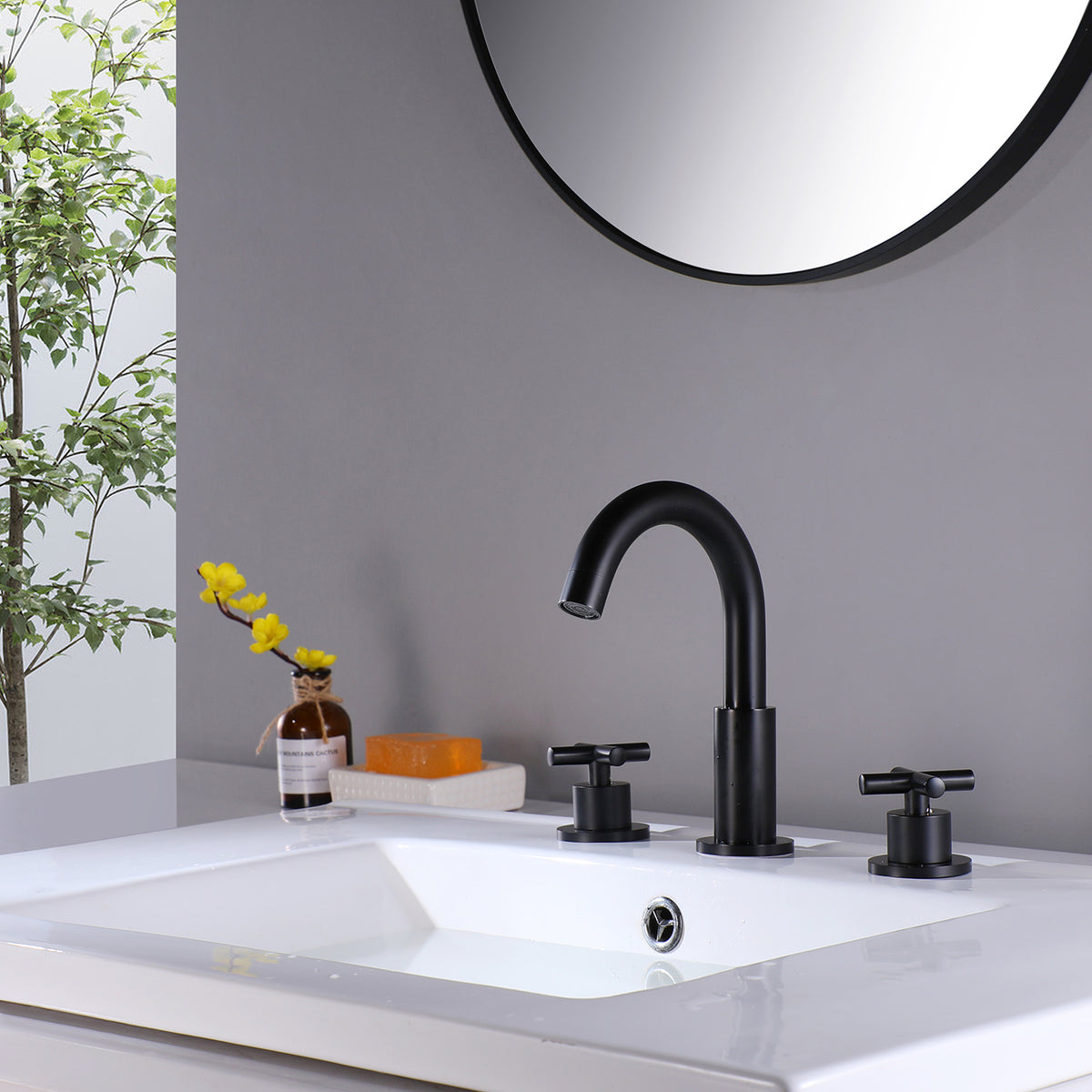 Widespread Bathroom Faucet with Cross Handles Solid Brass Dual Handle Sink Faucet