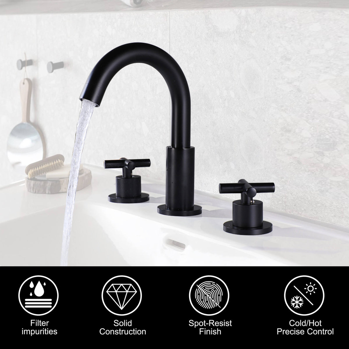 Widespread Bathroom Faucet with Cross Handles Solid Brass Dual Handle Sink Faucet