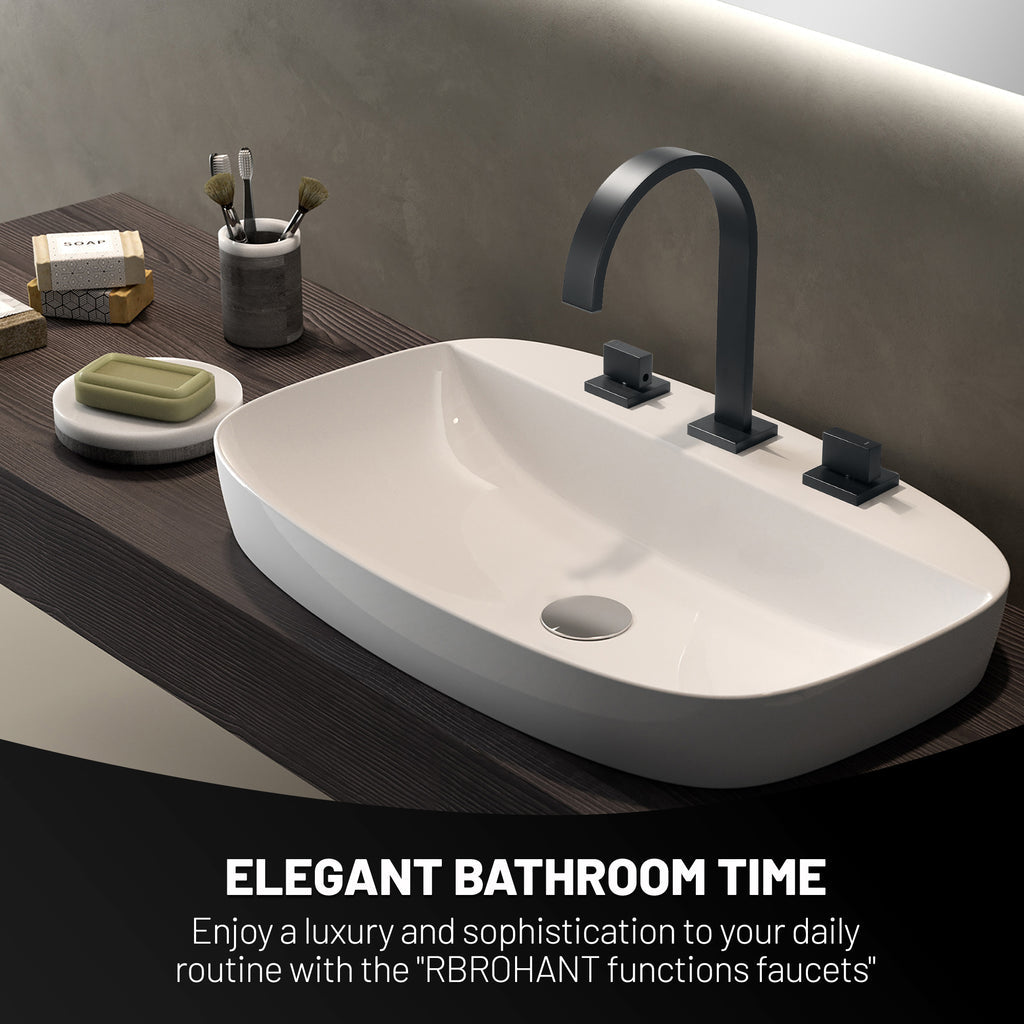 Widespread Bathroom Faucet with Square Spout and Dual Handles Solid Brass Sink Faucet