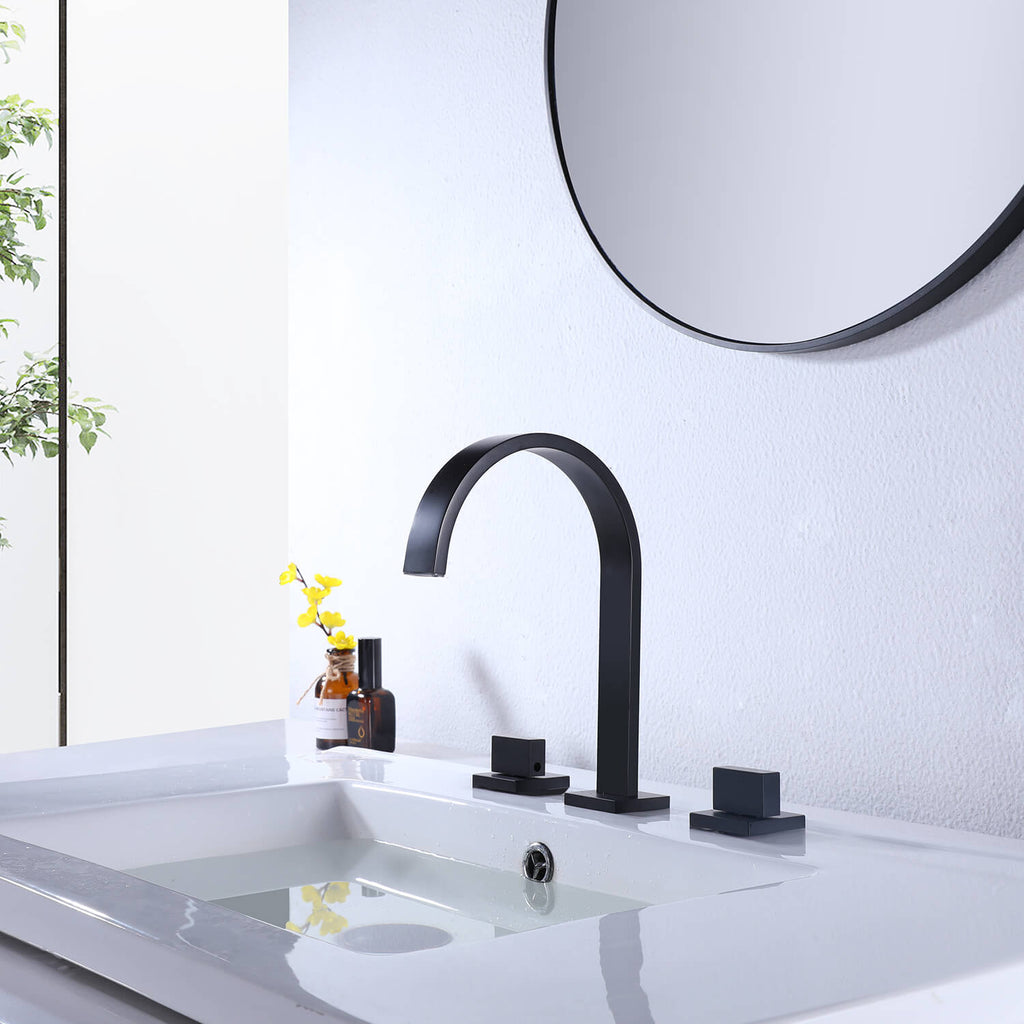 Widespread Bathroom Faucet with Square Spout and Dual Handles Solid Brass Sink Faucet