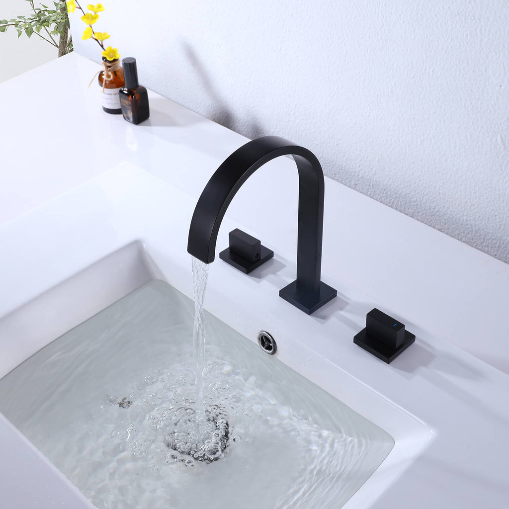 Widespread Bathroom Faucet with Square Spout and Dual Handles Solid Brass Sink Faucet