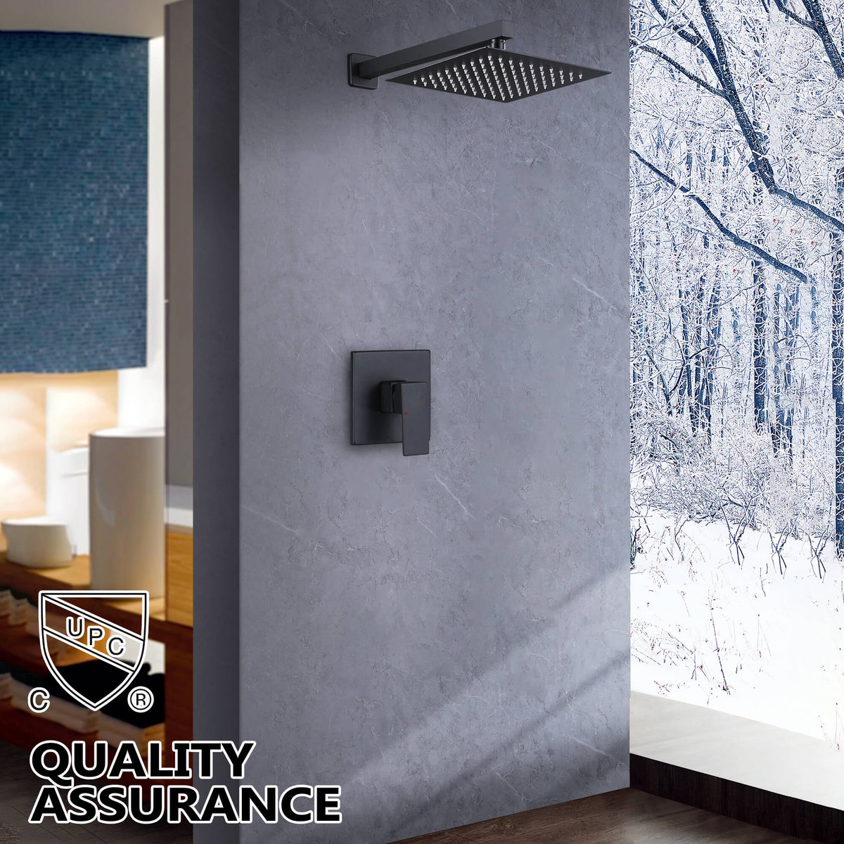 Matte Black Wall-Mounted 10-Inch Square Rain Shower System