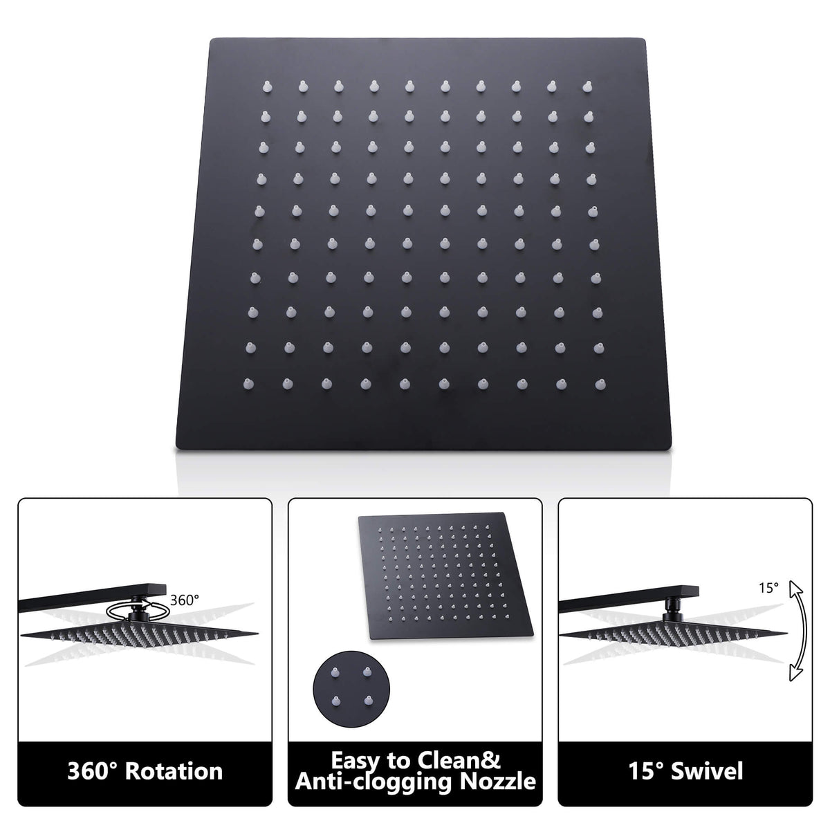 Matte Black Wall-Mounted 10-Inch Square Rain Shower System