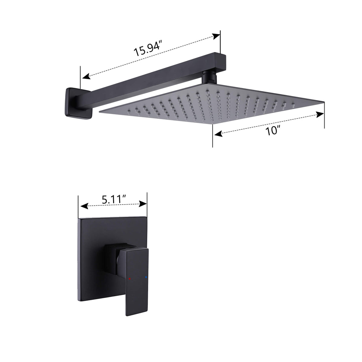 Matte Black Wall-Mounted 10-Inch Square Rain Shower System