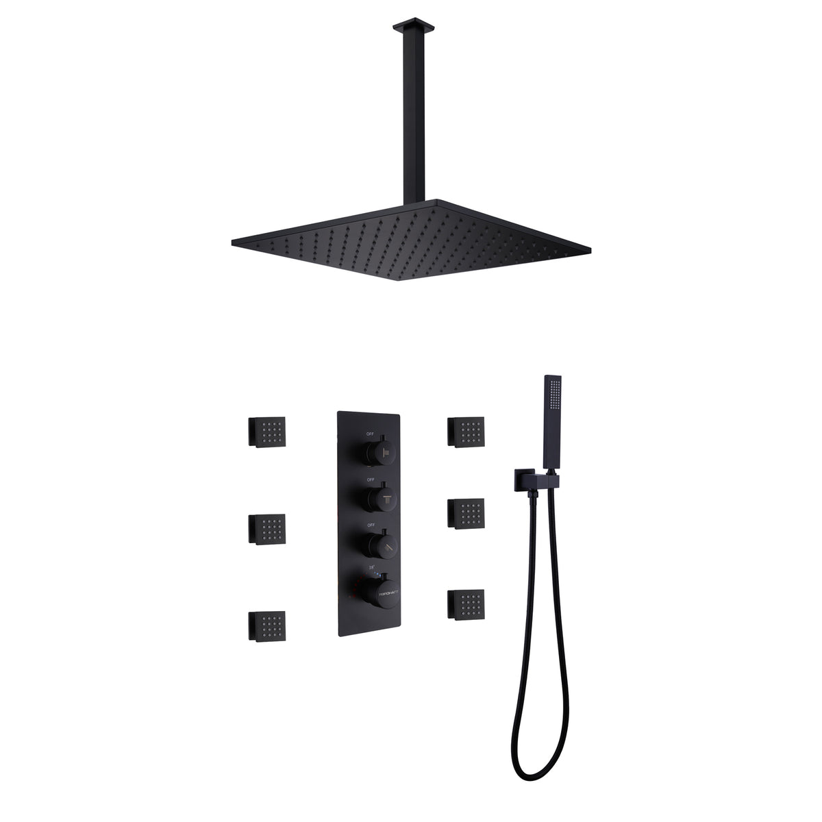 Ceiling-Mounted Thermostatic Shower with 6 Body Jets