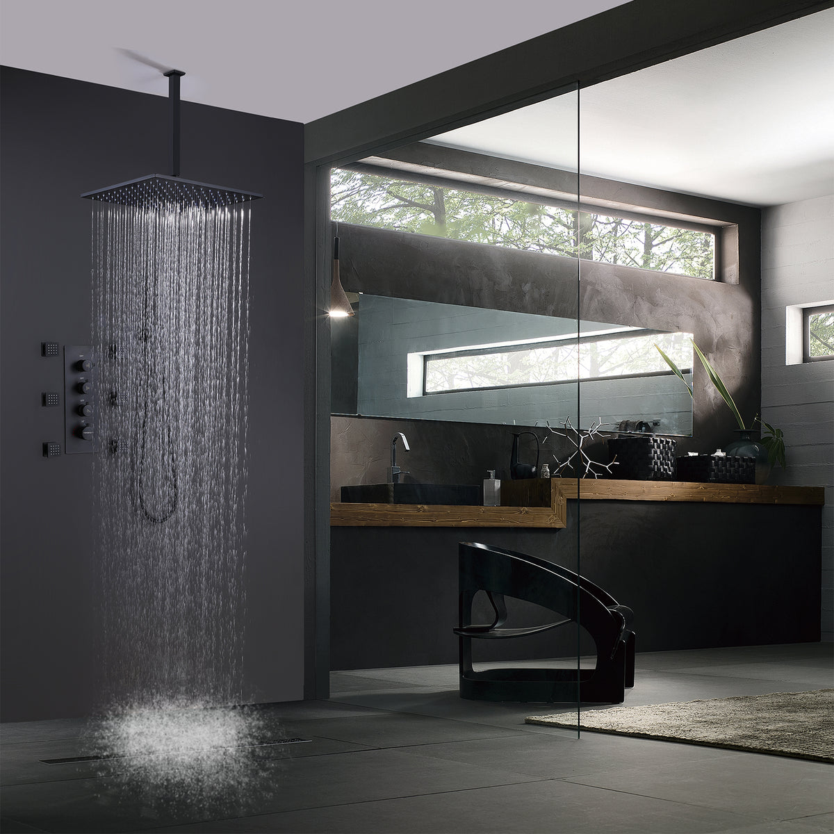 Ceiling-Mounted Thermostatic Shower with 6 Body Jets
