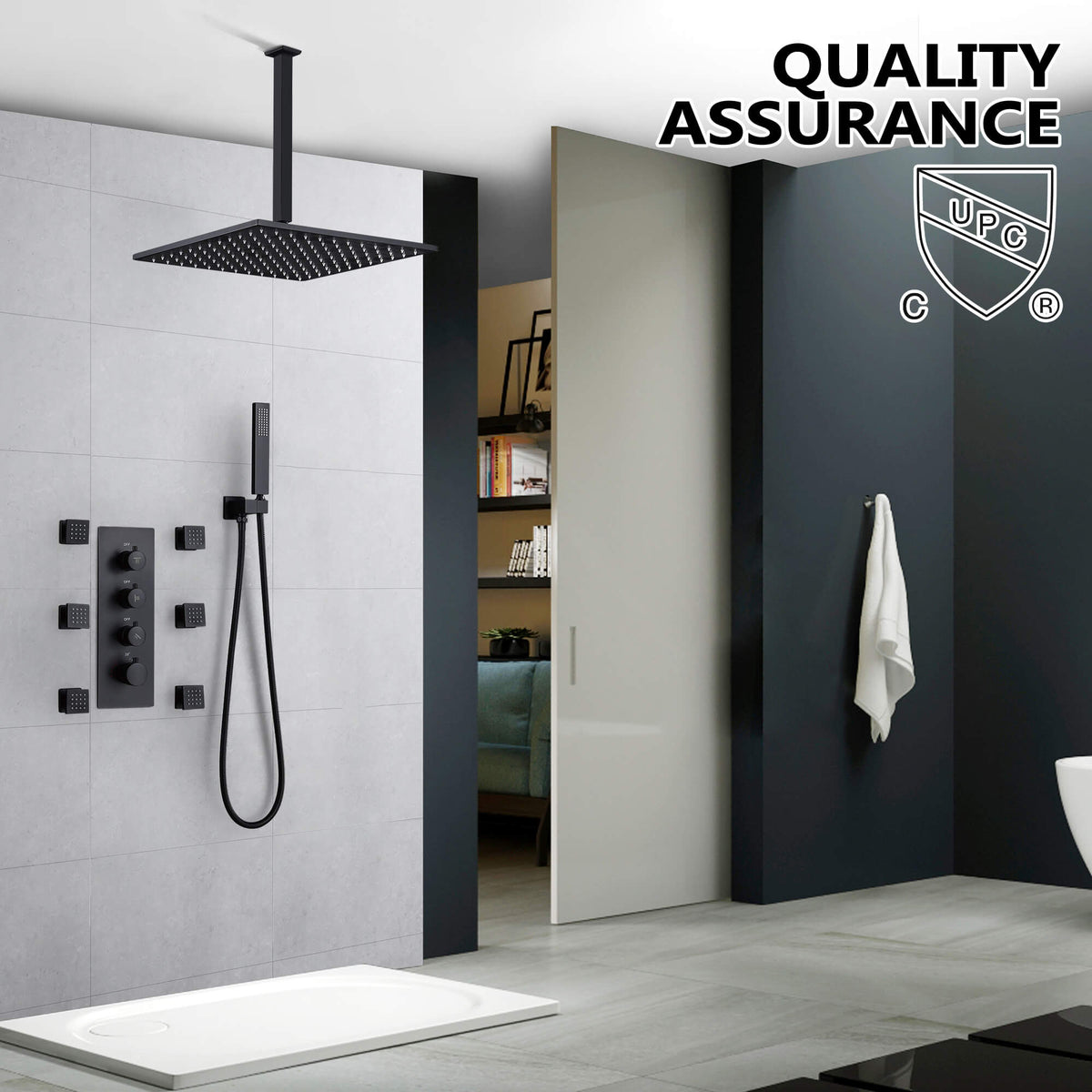Ceiling-Mounted Thermostatic Shower with 6 Body Jets
