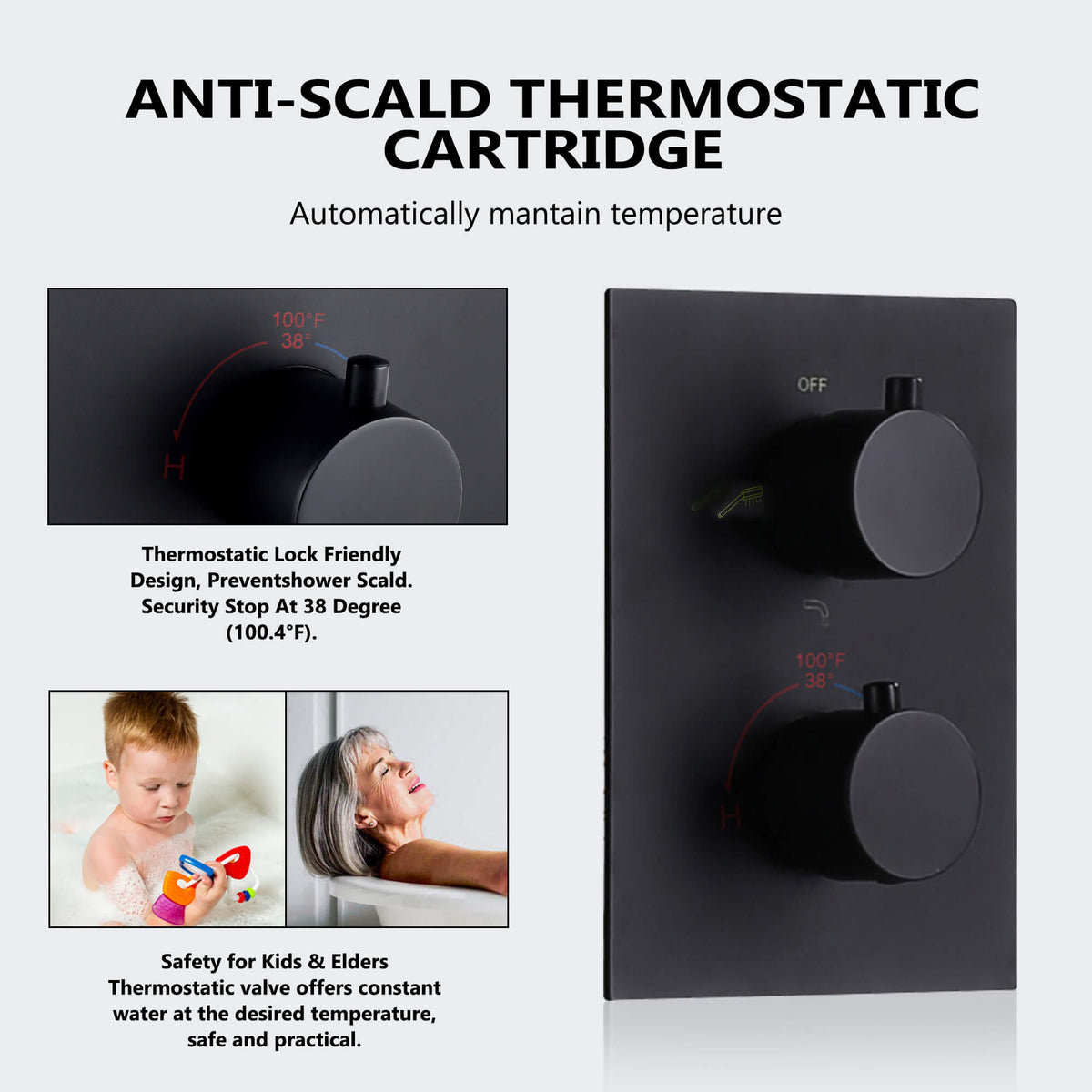 2-Function Concealed Thermostatic Shower System with 10-Inch Rain Shower