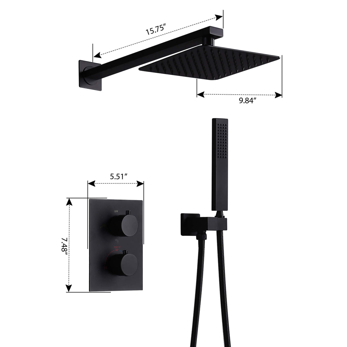 2-Function Concealed Thermostatic Shower System with 10-Inch Rain Shower